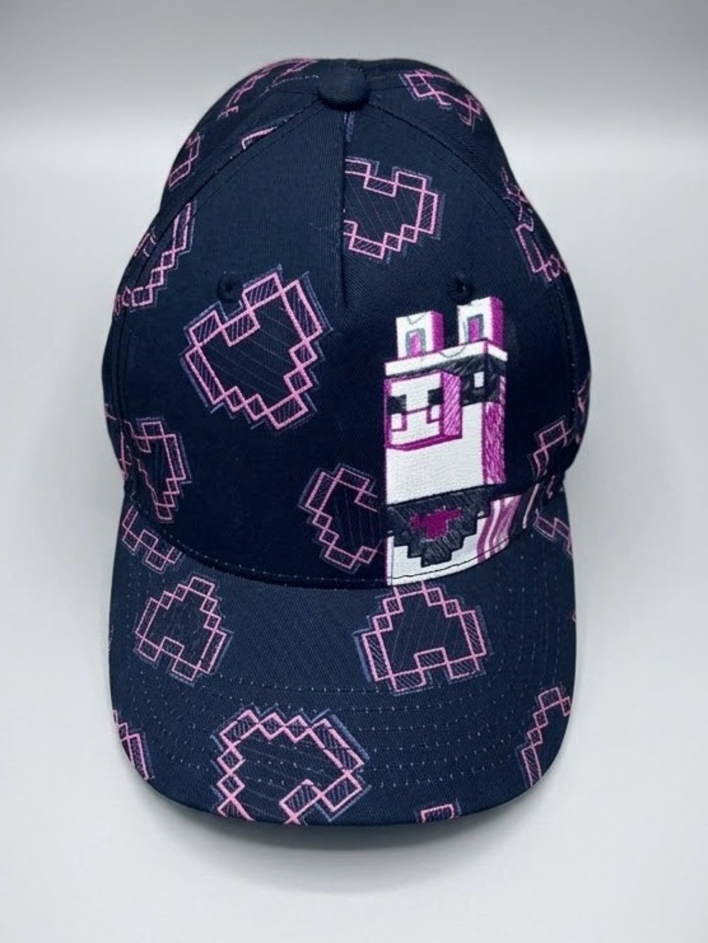 Minecraft Llama Pixelated Heart Baseball Cap Black Pink Adjustable Strap OS